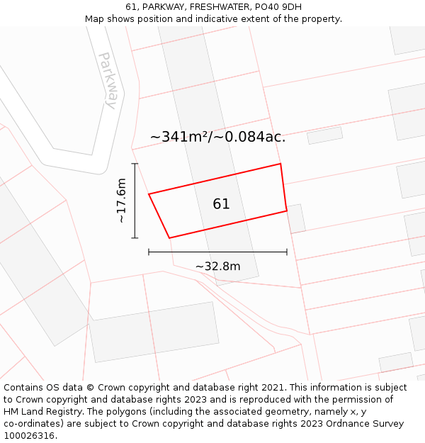 61, PARKWAY, FRESHWATER, PO40 9DH: Plot and title map