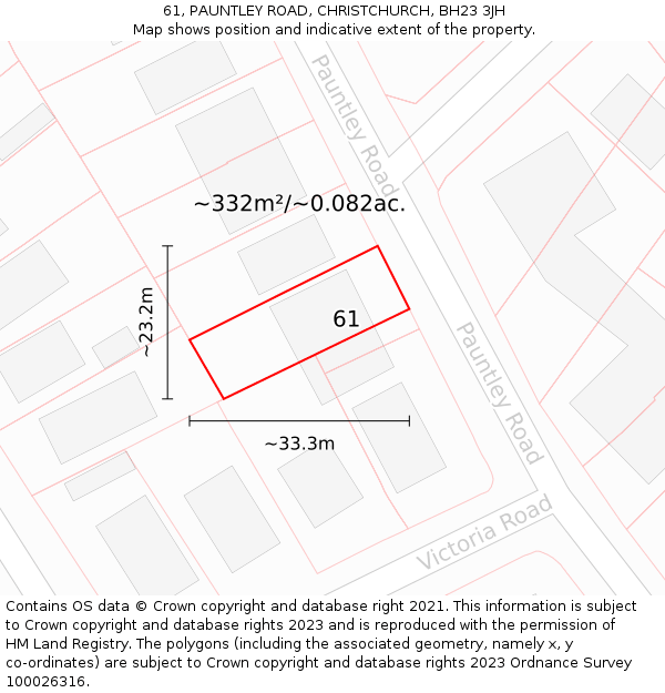 61, PAUNTLEY ROAD, CHRISTCHURCH, BH23 3JH: Plot and title map
