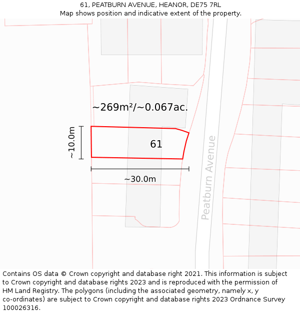 61, PEATBURN AVENUE, HEANOR, DE75 7RL: Plot and title map