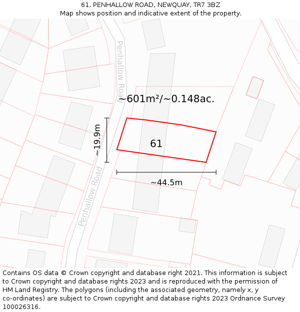 61, PENHALLOW ROAD, NEWQUAY, TR7 3BZ: Plot and title map
