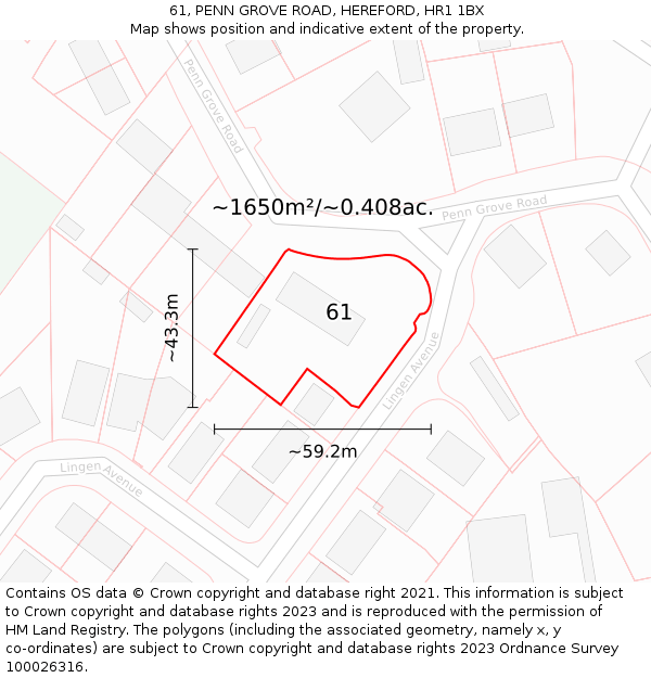 61, PENN GROVE ROAD, HEREFORD, HR1 1BX: Plot and title map