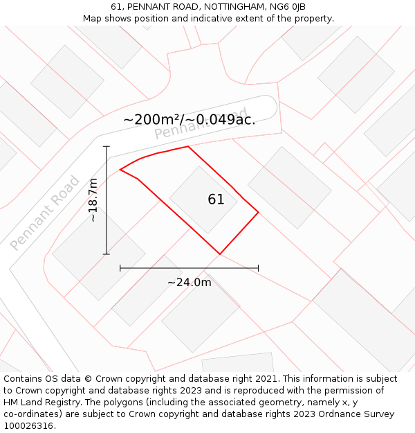 61, PENNANT ROAD, NOTTINGHAM, NG6 0JB: Plot and title map