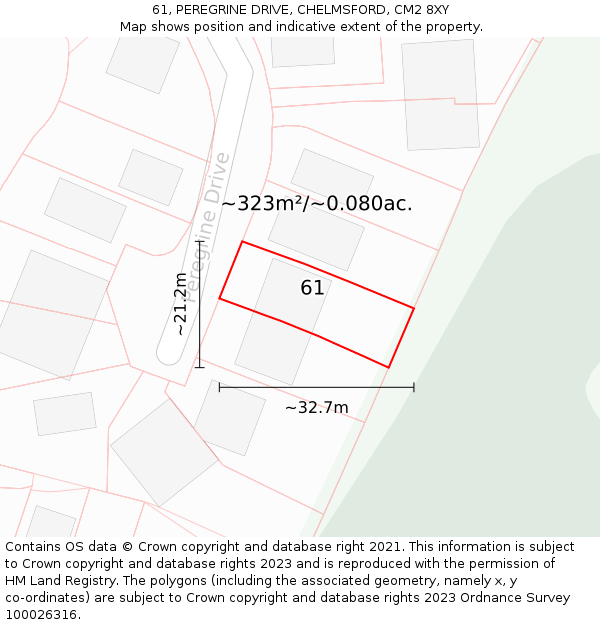 61, PEREGRINE DRIVE, CHELMSFORD, CM2 8XY: Plot and title map