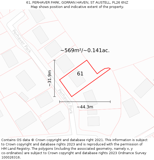 61, PERHAVER PARK, GORRAN HAVEN, ST AUSTELL, PL26 6NZ: Plot and title map