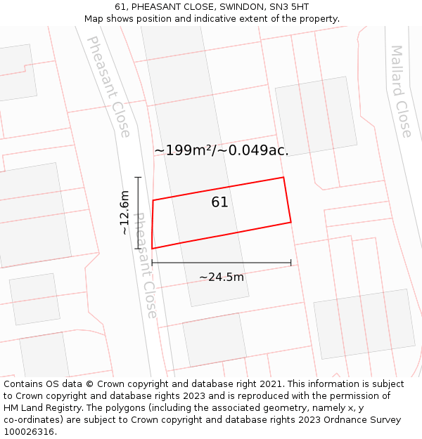 61, PHEASANT CLOSE, SWINDON, SN3 5HT: Plot and title map