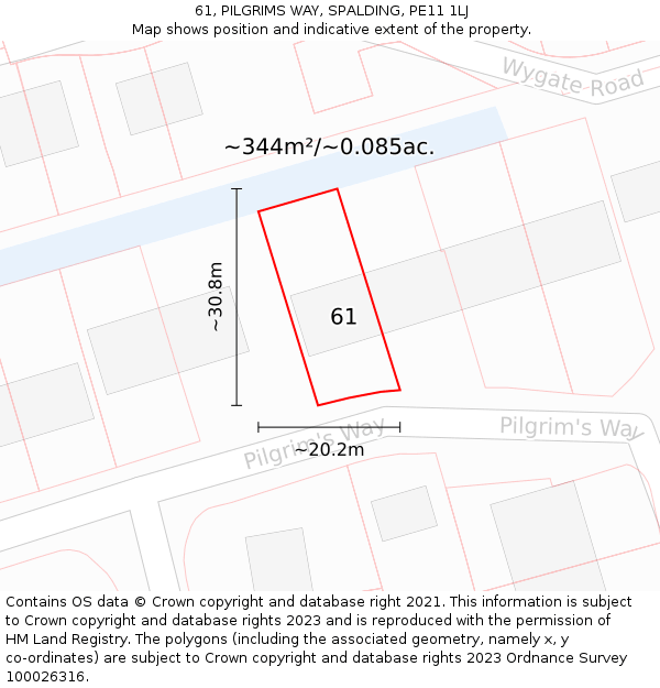 61, PILGRIMS WAY, SPALDING, PE11 1LJ: Plot and title map