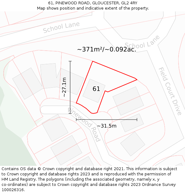 61, PINEWOOD ROAD, GLOUCESTER, GL2 4RY: Plot and title map