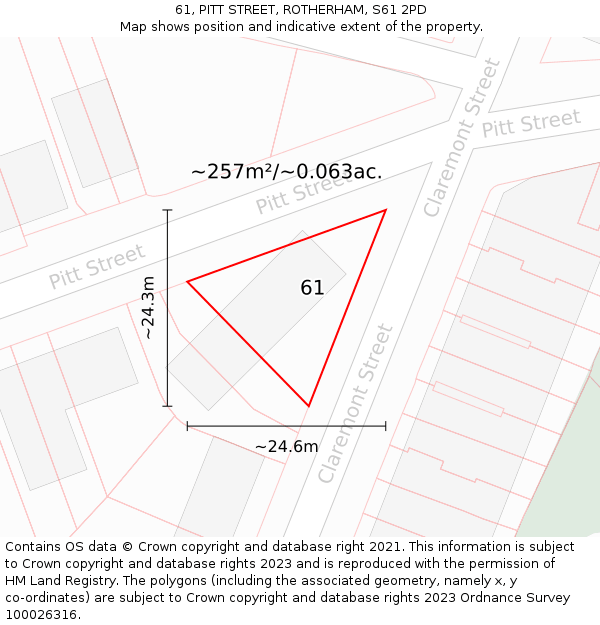 61, PITT STREET, ROTHERHAM, S61 2PD: Plot and title map