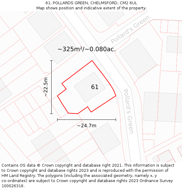 61, POLLARDS GREEN, CHELMSFORD, CM2 6UL: Plot and title map