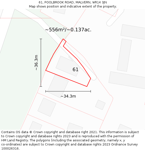 61, POOLBROOK ROAD, MALVERN, WR14 3JN: Plot and title map