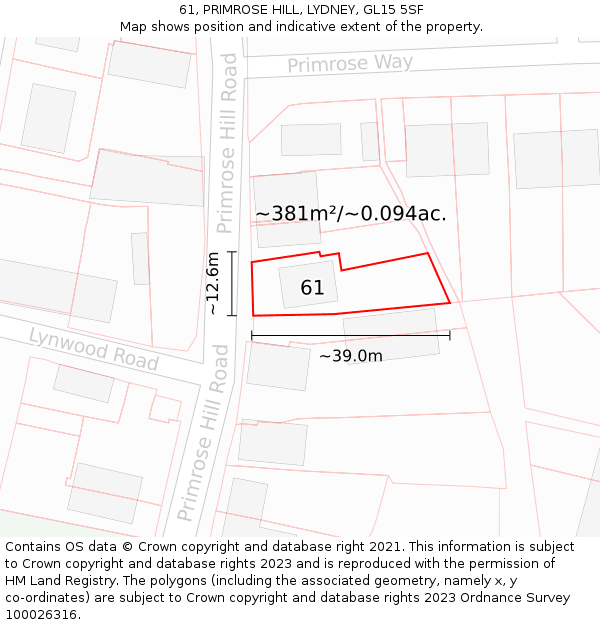 61, PRIMROSE HILL, LYDNEY, GL15 5SF: Plot and title map