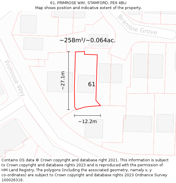 61, PRIMROSE WAY, STAMFORD, PE9 4BU: Plot and title map