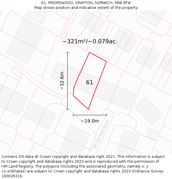 61, PRIORSWOOD, DRAYTON, NORWICH, NR8 6FW: Plot and title map