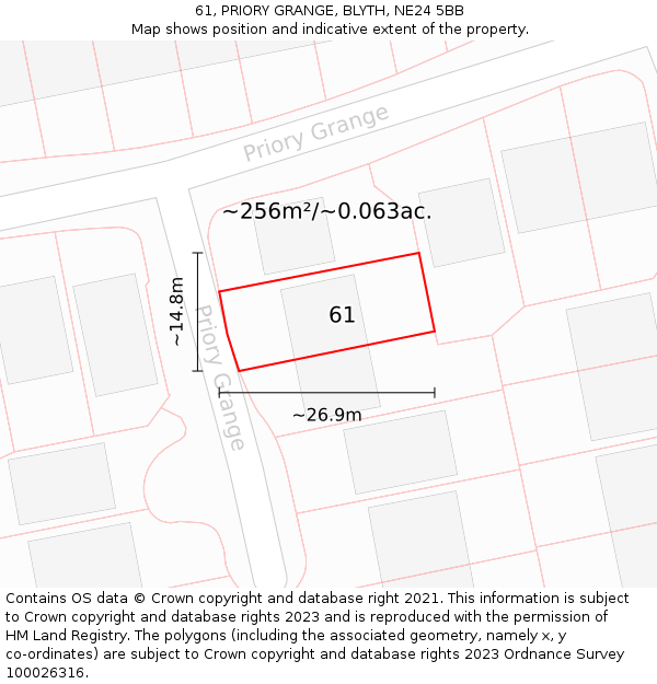 61, PRIORY GRANGE, BLYTH, NE24 5BB: Plot and title map