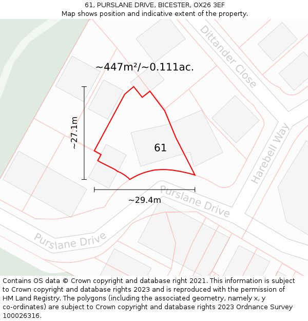 61, PURSLANE DRIVE, BICESTER, OX26 3EF: Plot and title map