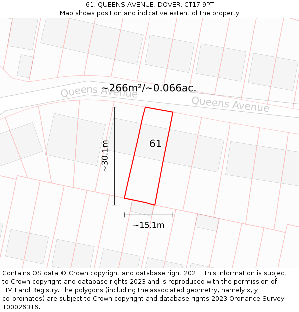 61, QUEENS AVENUE, DOVER, CT17 9PT: Plot and title map