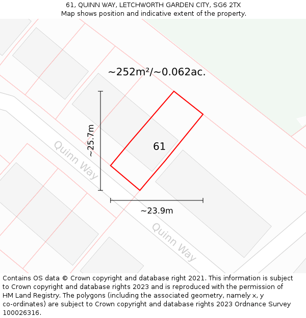 61, QUINN WAY, LETCHWORTH GARDEN CITY, SG6 2TX: Plot and title map