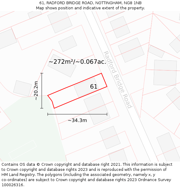 61, RADFORD BRIDGE ROAD, NOTTINGHAM, NG8 1NB: Plot and title map