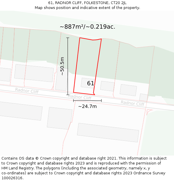 61, RADNOR CLIFF, FOLKESTONE, CT20 2JL: Plot and title map