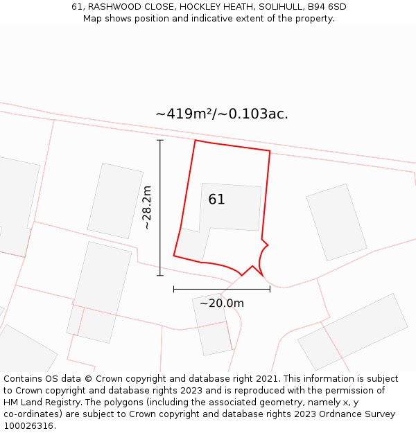 61, RASHWOOD CLOSE, HOCKLEY HEATH, SOLIHULL, B94 6SD: Plot and title map