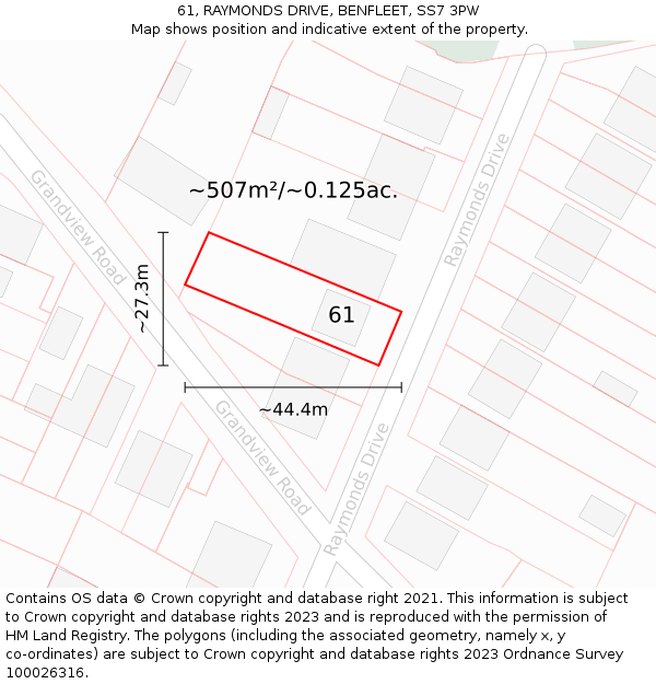 61, RAYMONDS DRIVE, BENFLEET, SS7 3PW: Plot and title map