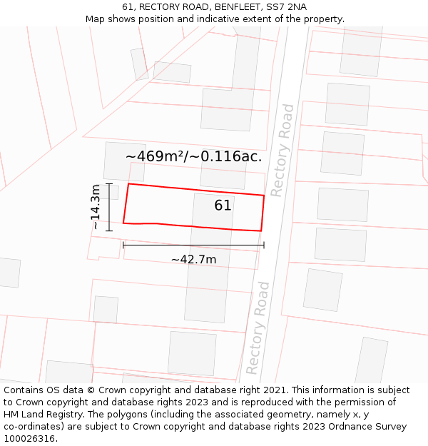 61, RECTORY ROAD, BENFLEET, SS7 2NA: Plot and title map