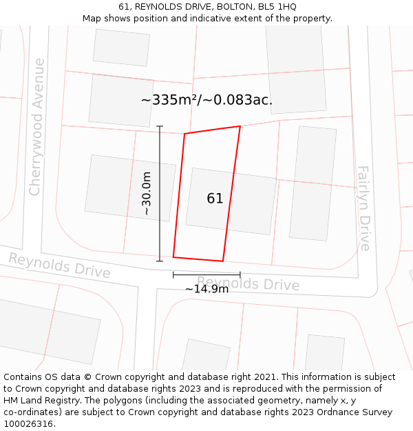 61, REYNOLDS DRIVE, BOLTON, BL5 1HQ: Plot and title map