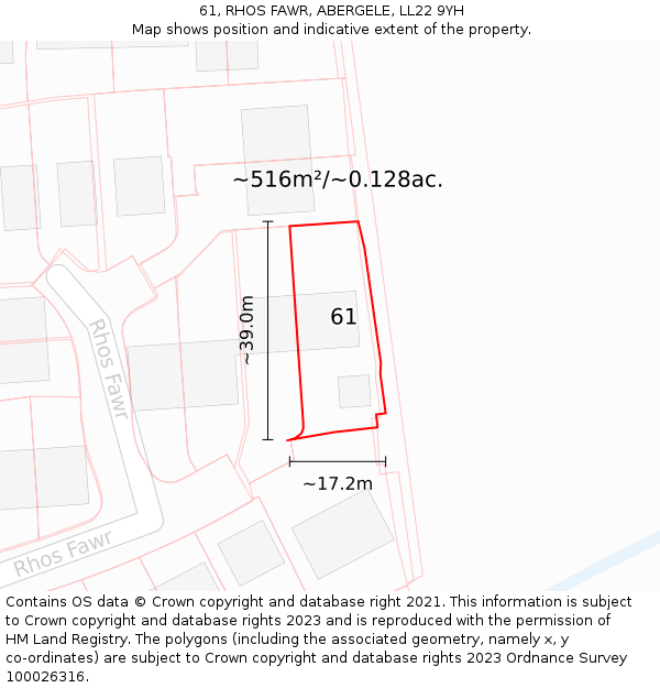 61, RHOS FAWR, ABERGELE, LL22 9YH: Plot and title map