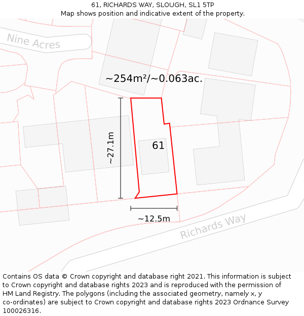 61, RICHARDS WAY, SLOUGH, SL1 5TP: Plot and title map