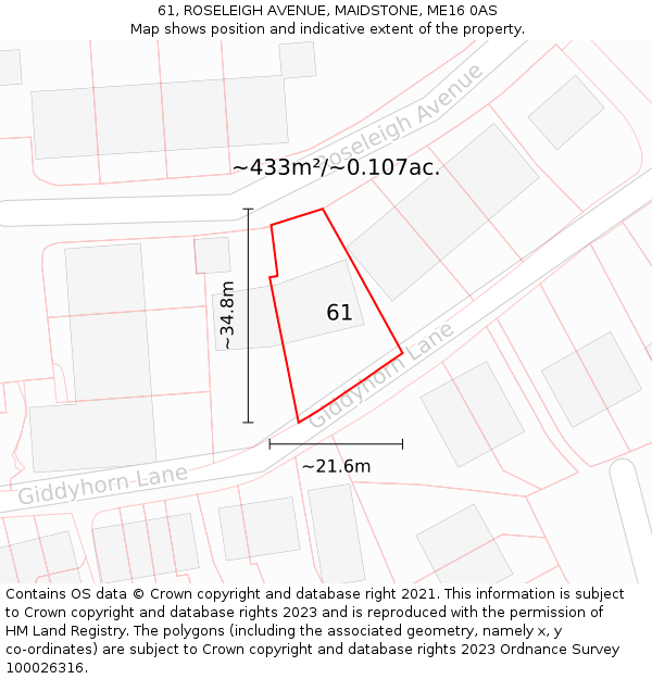 61, ROSELEIGH AVENUE, MAIDSTONE, ME16 0AS: Plot and title map