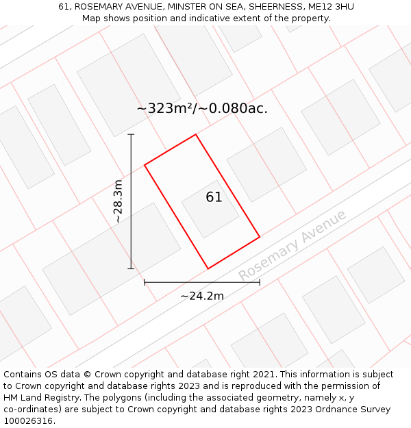 61, ROSEMARY AVENUE, MINSTER ON SEA, SHEERNESS, ME12 3HU: Plot and title map