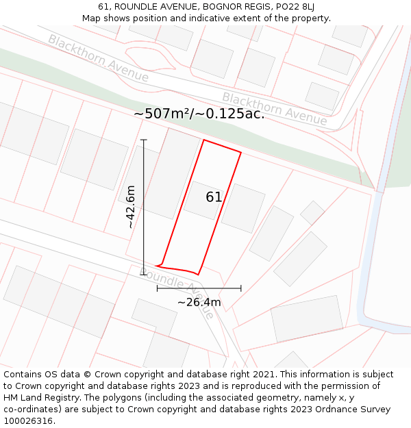 61, ROUNDLE AVENUE, BOGNOR REGIS, PO22 8LJ: Plot and title map