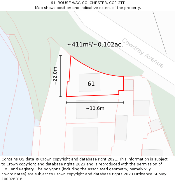 61, ROUSE WAY, COLCHESTER, CO1 2TT: Plot and title map