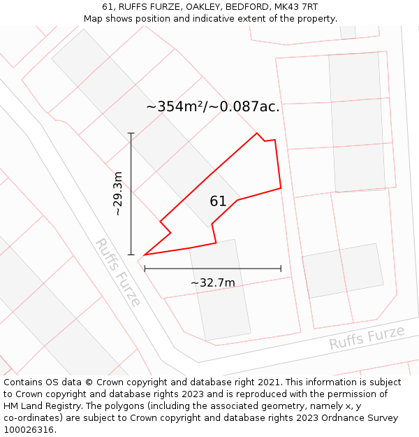 61, RUFFS FURZE, OAKLEY, BEDFORD, MK43 7RT: Plot and title map