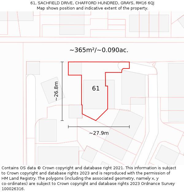 61, SACHFIELD DRIVE, CHAFFORD HUNDRED, GRAYS, RM16 6QJ: Plot and title map