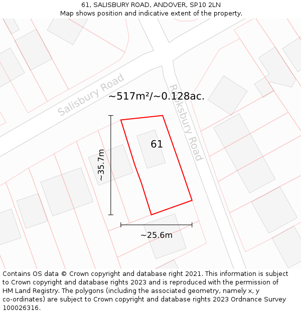 61, SALISBURY ROAD, ANDOVER, SP10 2LN: Plot and title map