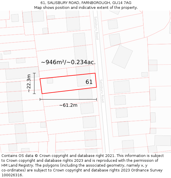 61, SALISBURY ROAD, FARNBOROUGH, GU14 7AG: Plot and title map