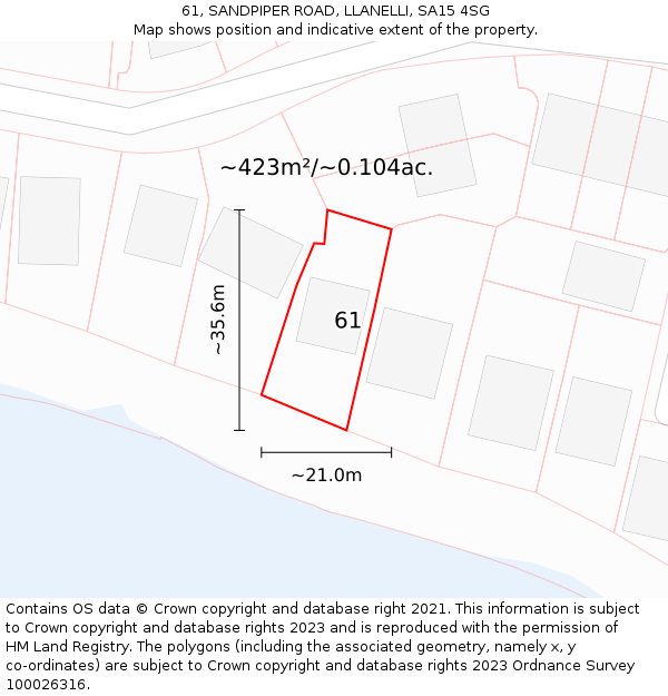 61, SANDPIPER ROAD, LLANELLI, SA15 4SG: Plot and title map