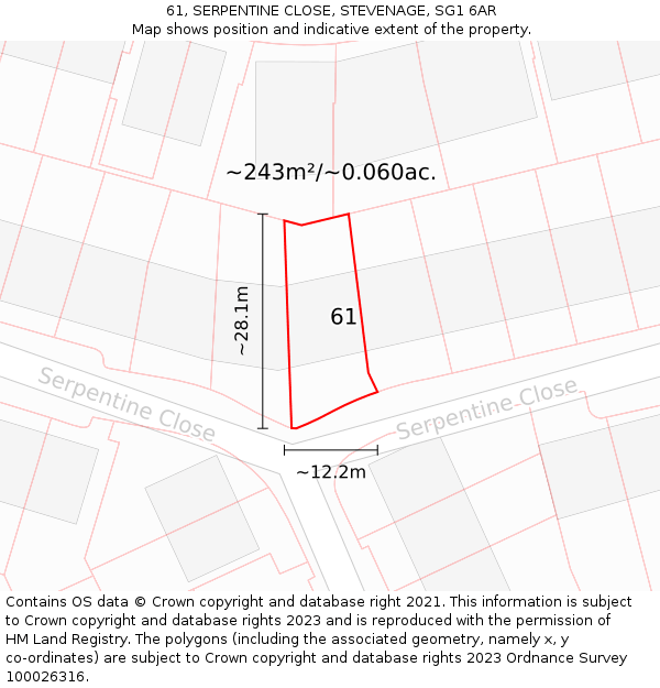 61, SERPENTINE CLOSE, STEVENAGE, SG1 6AR: Plot and title map