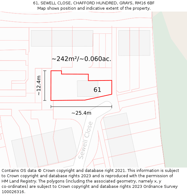 61, SEWELL CLOSE, CHAFFORD HUNDRED, GRAYS, RM16 6BF: Plot and title map