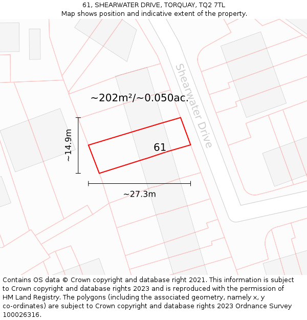 61, SHEARWATER DRIVE, TORQUAY, TQ2 7TL: Plot and title map