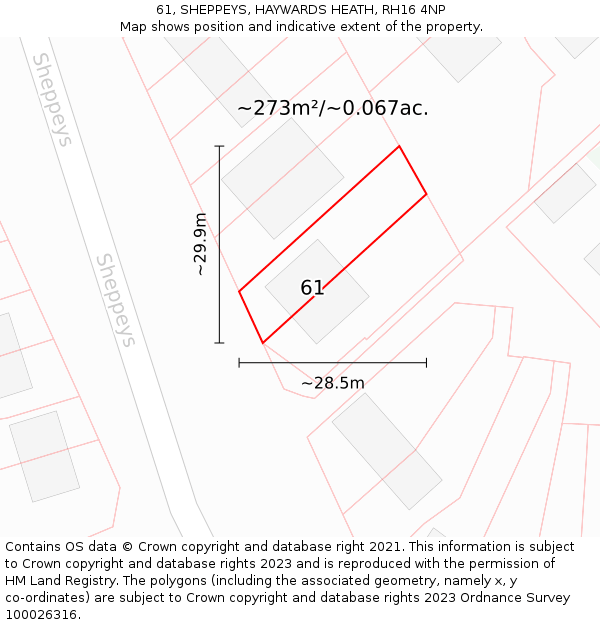 61, SHEPPEYS, HAYWARDS HEATH, RH16 4NP: Plot and title map