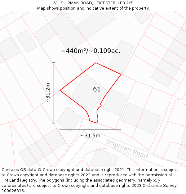 61, SHIPMAN ROAD, LEICESTER, LE3 2YB: Plot and title map