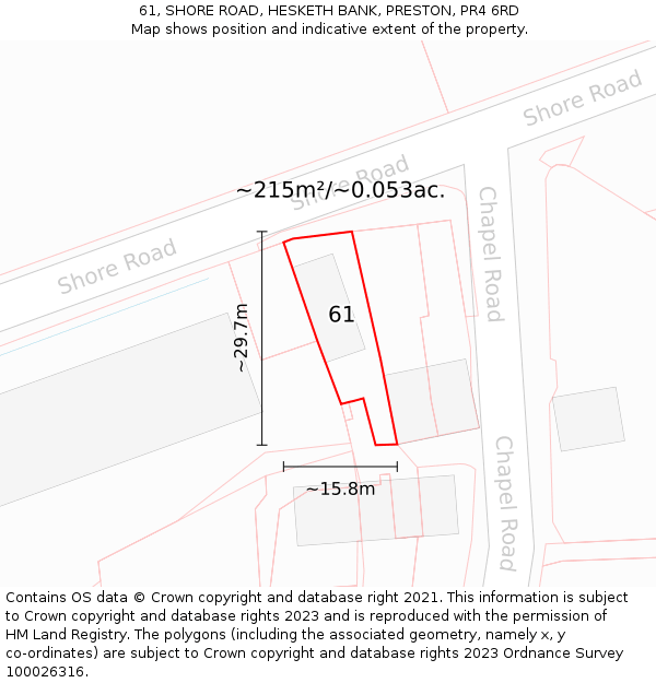 61, SHORE ROAD, HESKETH BANK, PRESTON, PR4 6RD: Plot and title map