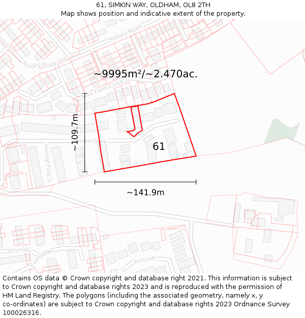 61, SIMKIN WAY, OLDHAM, OL8 2TH: Plot and title map