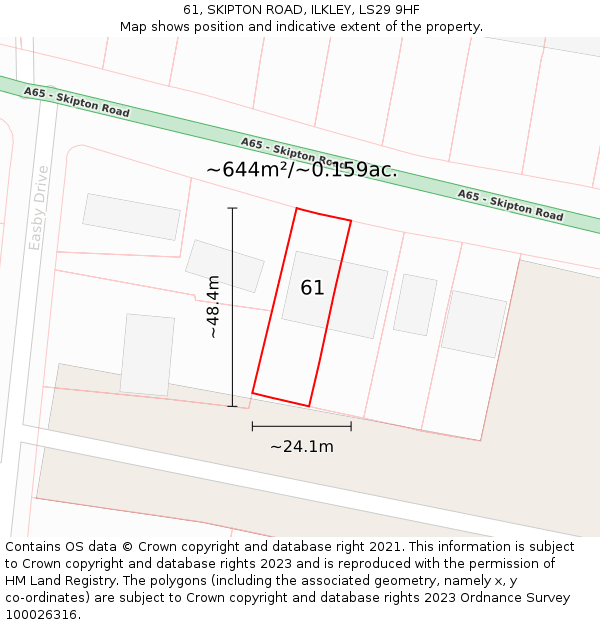 61, SKIPTON ROAD, ILKLEY, LS29 9HF: Plot and title map