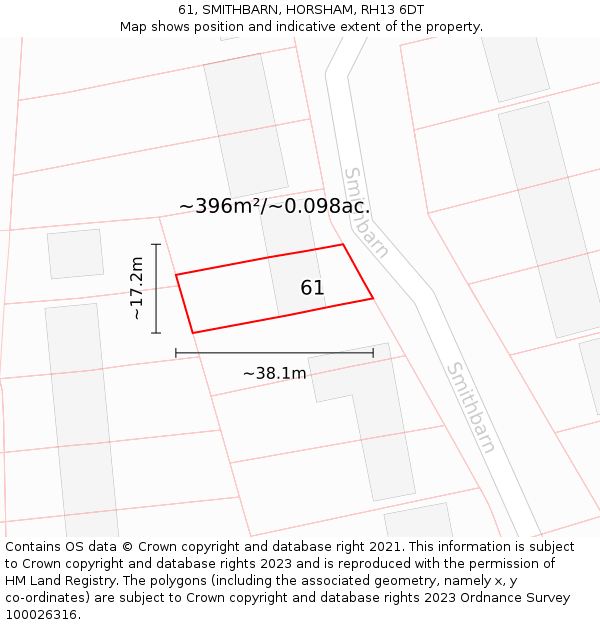 61, SMITHBARN, HORSHAM, RH13 6DT: Plot and title map