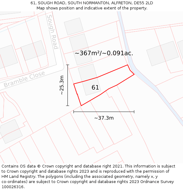 61, SOUGH ROAD, SOUTH NORMANTON, ALFRETON, DE55 2LD: Plot and title map