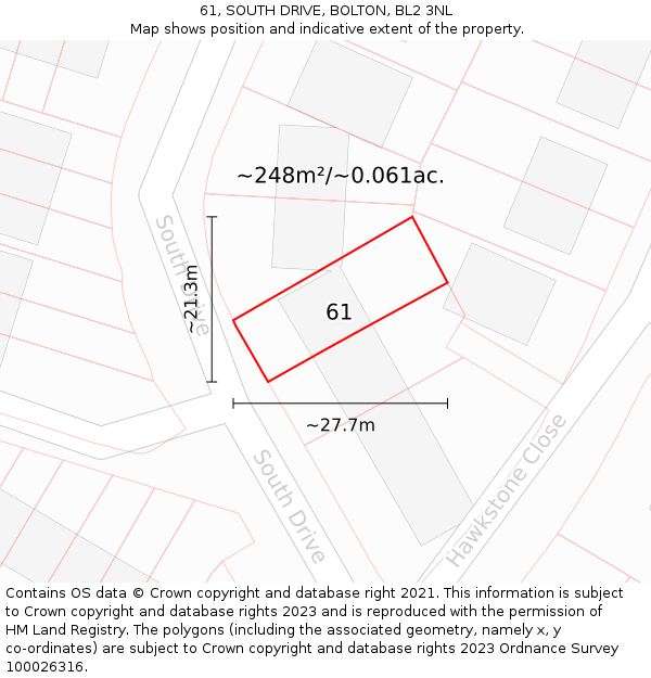 61, SOUTH DRIVE, BOLTON, BL2 3NL: Plot and title map