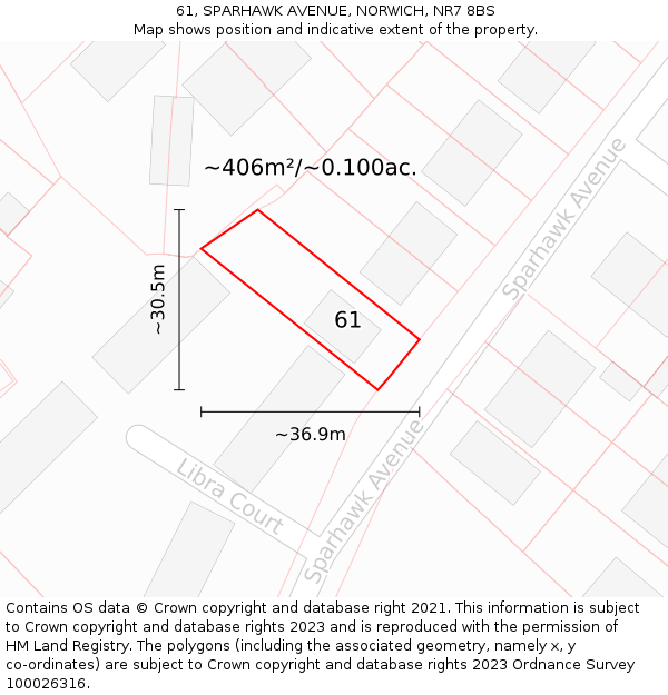 61, SPARHAWK AVENUE, NORWICH, NR7 8BS: Plot and title map